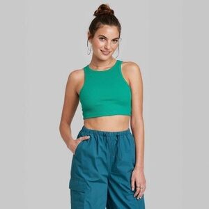 Wild Fable Tiny Tank Top Cropped Ribbed Teal Green Size Medium